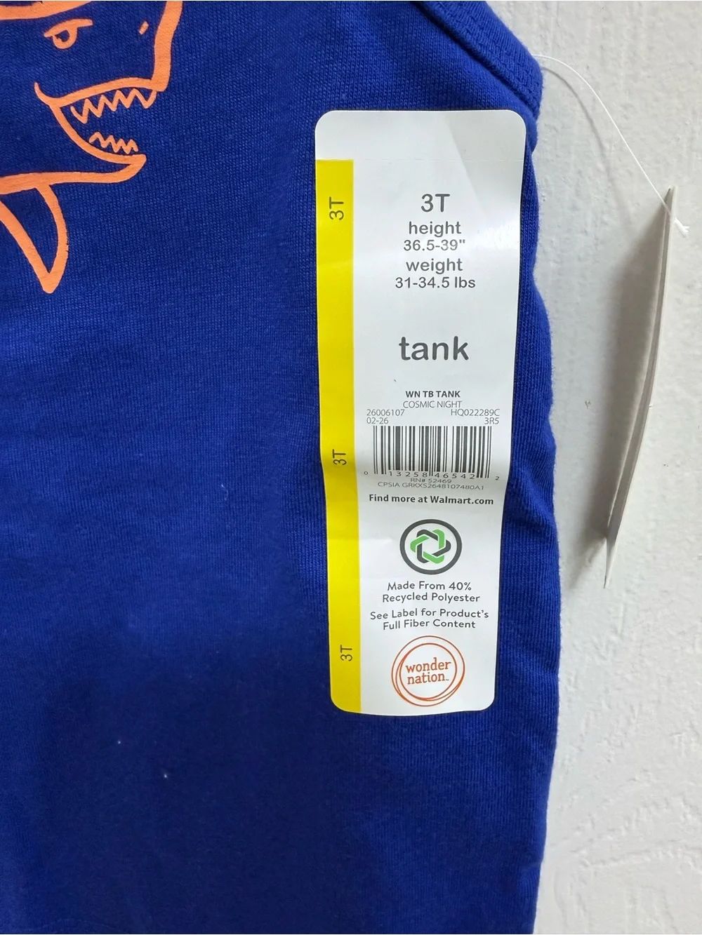 NWT wonder nation Royal Blue Tank Top with Orange Shark Graphic